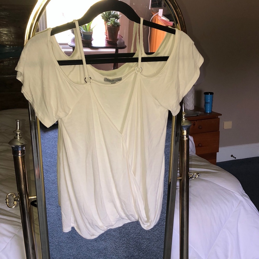 white open shoulder blouse